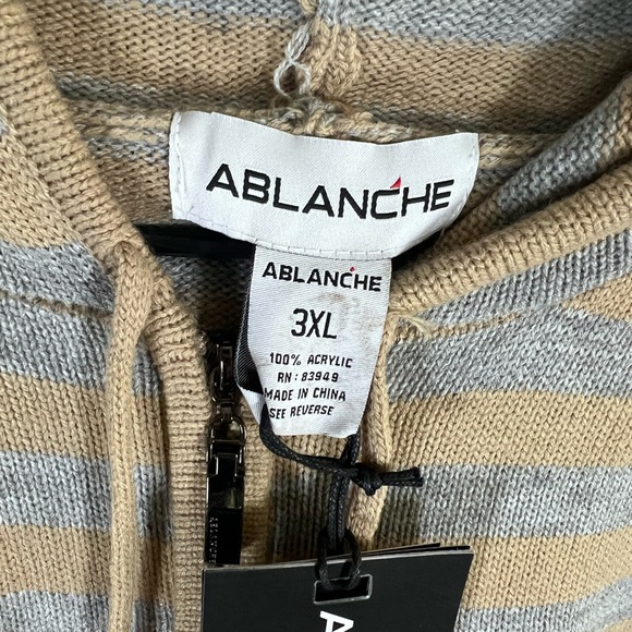 Ablanche Men's Striped Zip Up Hoodie Sweater Tan and Gray Size 3XL - Picture 3 of 4